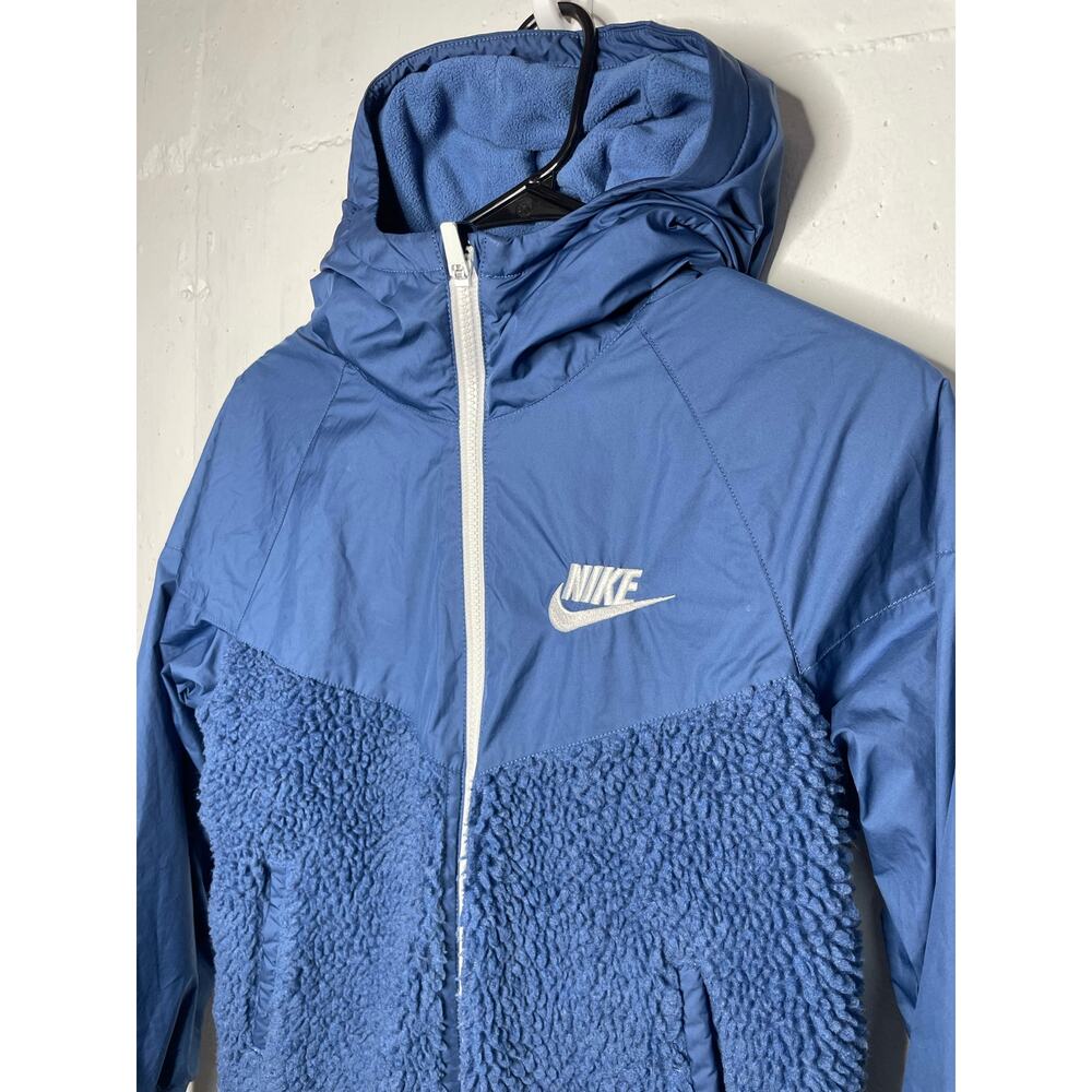 Nike Kids Boys Sportswear Sherpa Windrunner Hooded Jacket Blue Size Medium - Picture 3 of 7